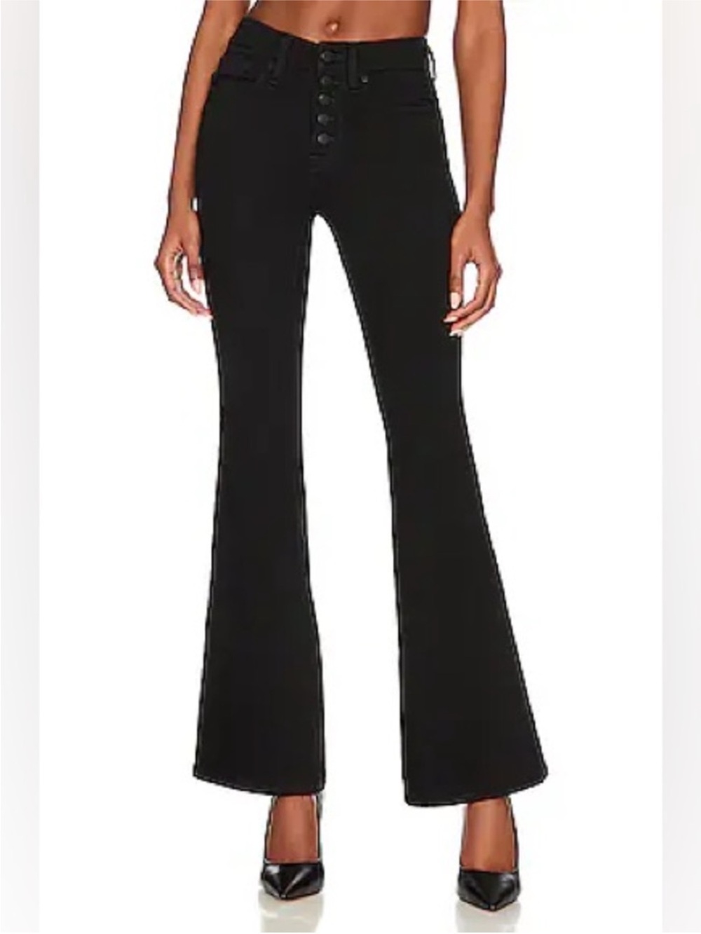 Good American Never Fade Good Legs Flare Jeans Black 15